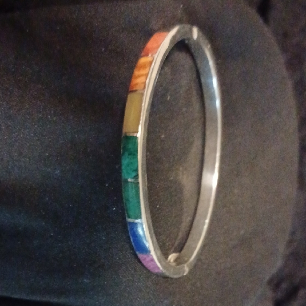 Multicolor Inlay Bangle Bracelet